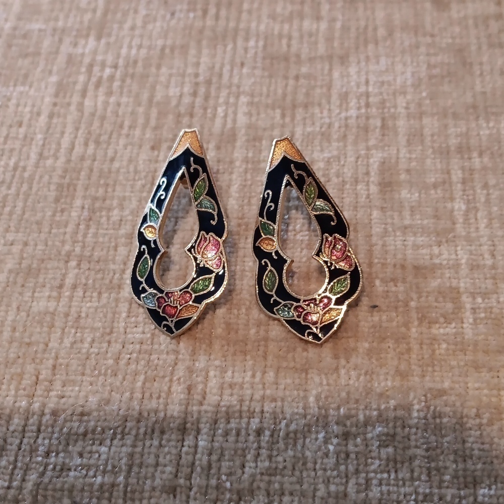 Gold Tone Cloisonne Enamel Earrings